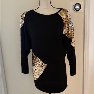Vintage Black & Gold Sequin Women's Sweater Fabric:Silk Angora Lambswool blend